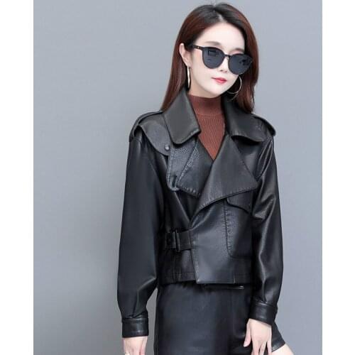 2021 Fashion Women Spring Autumn Motorcycle Faux Leather Jackets Ladies Long Sleeve Biker PU Punk Streetwear Black Coats Y499