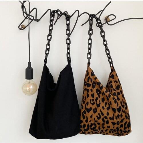 2021 New Autumn Winter Corduroy Shoulder Bags Retro Leopard Pattern Handbag Thick Chain Bags Female Daily Warm Soft Crossbody