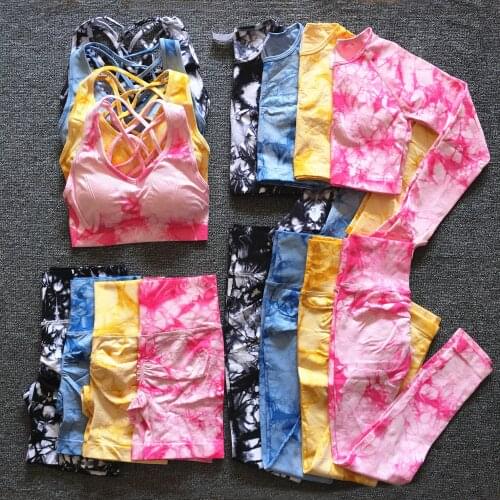2021 Women Seamless Yoga Sets Fitness Sportswear Gym Clothing Set Workout High Waist Scrunch Leggings Sport Bra Dye Sports Suits