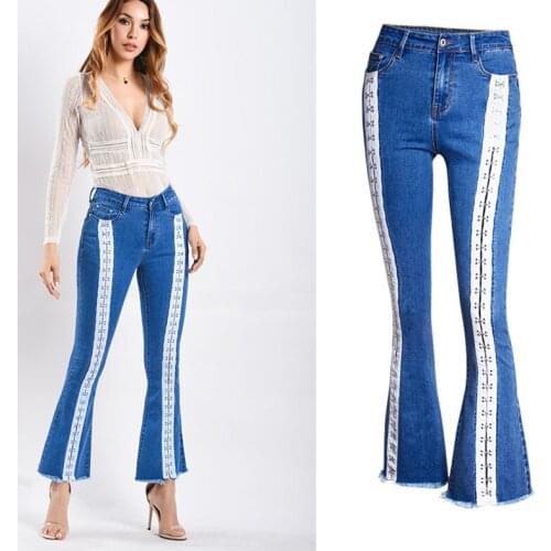 Flared Pants Women European And American Womens New Style Wide Leg Pants Webbing Jeans Women Trousers S-3XL