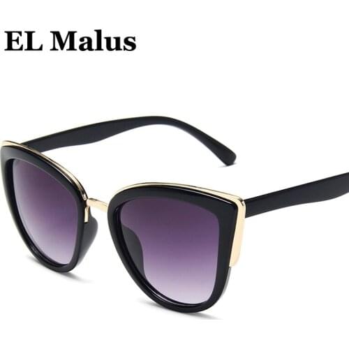 [EL Malus]Fashion ins Cat Eye Frame Sunglasses Women Double Gray Tan Lens Sexy Ladies Leopard Shades with Metal Retro Eyewear
