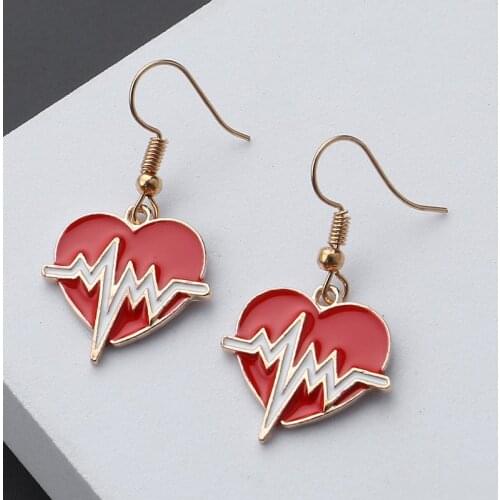 1Pair Enamel Heart Shaped Drop Earrings Heartbeat Love Dangle Earring For Women Girl Party Gifts DIY Metal Jewelry Handmade