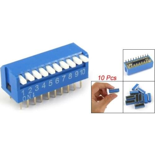 10Pcs Blue 2.54mm Pitch 10 Position Piano Slide Type DIP Switch