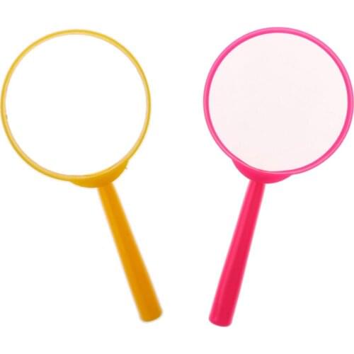 2 Pieces Kids Handheld Magnifier Toy Set Magnifying Glass Diameter 60mm Magnifying 3X - Pink + Yellow