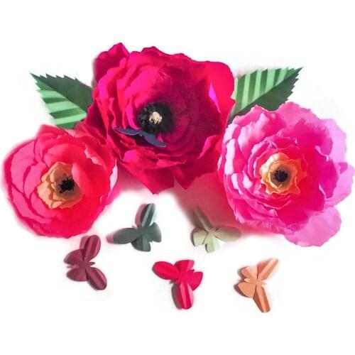 2018 Creative Crepe Large Paper Flowers 3PCS + Leaves 2PCS+Butterflies 6PCS Wedding & Event Decor Baby Nursery Windows Display