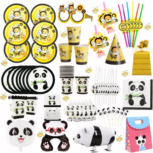 Animal Bee Panda Paper Tableware Set Banner Photo Frame Garland Confetti Candy Box For Baby Shower Birthday Wedding Party Favor