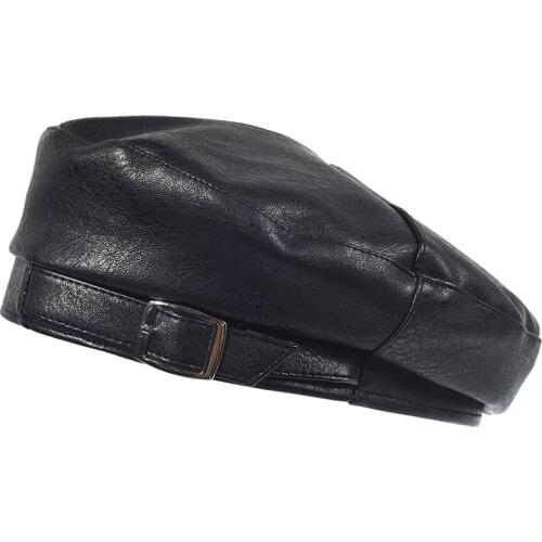 New Fashion Leather Cap Solid Beret Hat Women Cap Female Ladies Beanie Beret Girls PU Hat