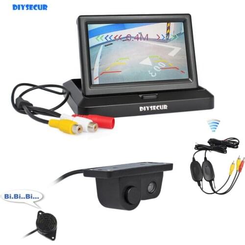 DIYSECUR Wireless 5" Foldable Car Monitor Rear View Monitor Parking Radar Sensor 2 in 1 Car Camera Parking System