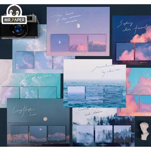 Mr.Paper 3 Designs 60pcs Mountain and Sea Memo Pad Deco Sticky Notes Albums Notepad Diary Creative Self-Stick Note Memo Pads