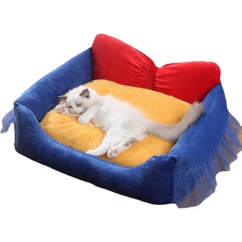 Big Bow Sweet Design Cat Dog Bed High Elasticity Soft and Comfortable Removable and Washable Pet Sofa Bed large Dog Cage House