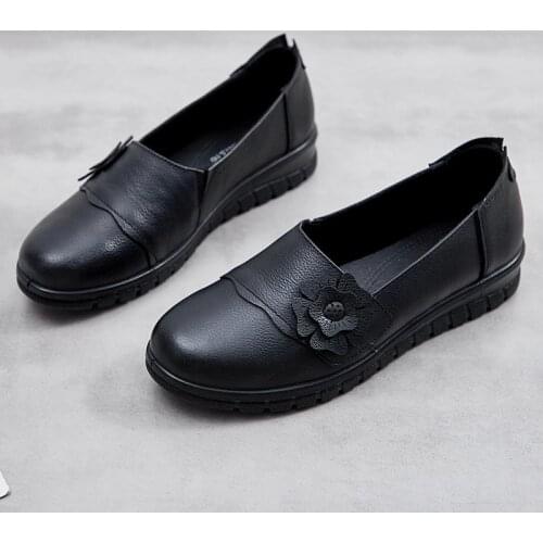 35-41 WomenS Flat Slip-On Shoes Spring Ladies 2021 New Genuine Leather Casual Shoes For Female Fashion Flower Woman Sneakers