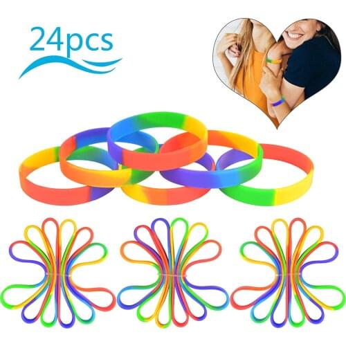 Metable24pcs Rainbow Silicone Wristbands Gay Pride Day LGBT Bracelet Sports Rubber Armband for Men Women