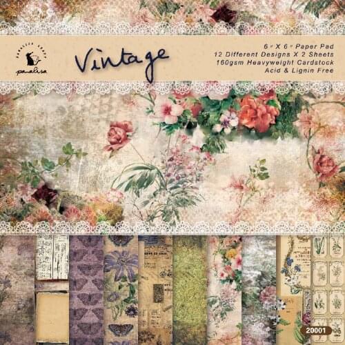 Panalisacraft 24 sheet 6"X6" vintage patterned paper pad Scrapbooking paper pack handmade craft paper craft Background pad