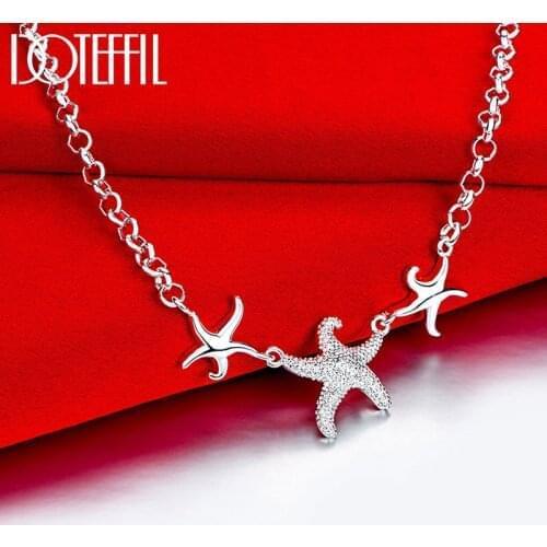 DOTEFFIL 925 Sterling Silver 18 Inches Three Starfish Chain Necklace For Women Fashion Wedding Party Gift Charm Jewelry