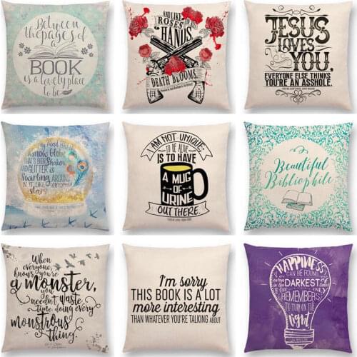 Happy Days Good Time Reading Books Beautiful Life Gorgeous Words Decorative Letters Nice Cushion Cover Sofa Throw Pillow Case