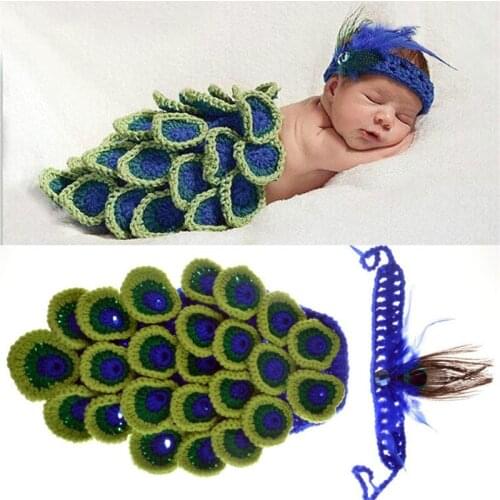 0-3M Crochet Newborn Baby Peacock Outfits Knitted Peacock Baby Girl Photography Props Crochet Costume Free size 1set MZS-15015
