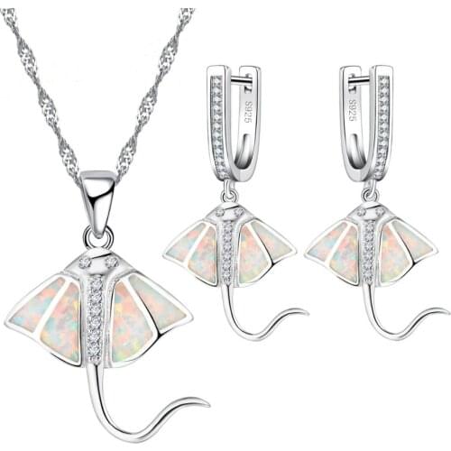 FDLK New Fashion Fish Shape White Opal Alloy Necklace Earring Jewelry Sets Womens Wedding Party Animal Jewelry