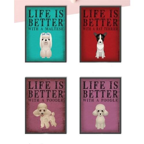 Life is Better Creative Quotes Clever Dog Painting Pet Animals Canvas Poster Prints Wall Pictures for Living Room Home Deocr