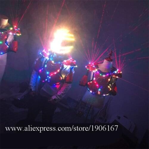 Led Armor Light Up Robot Suit With Led Luminous Colorful Helmet Nightclub Led Illuminate Laser Man Robot Dance Suits