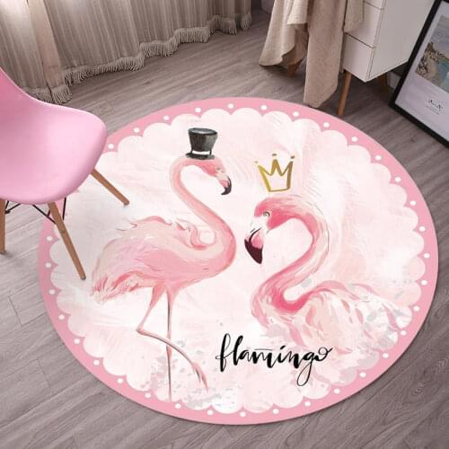 Northern Europe Flamingo Round Carpet Lovely Cartoon Living Room Bedroom Kids Play Rugs Chair Hanging Basket Circle Non-slip Mat