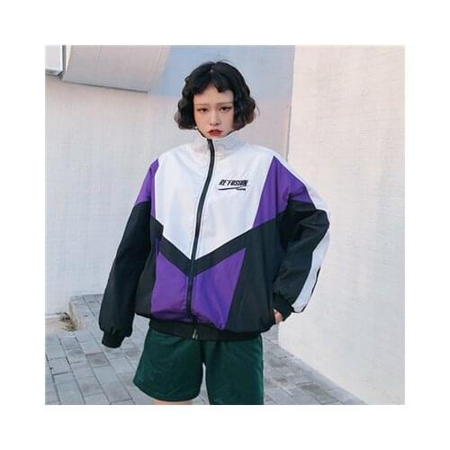 Coat Female 2020 Spring Autumn Women Contrast Short Jacket Long Sleeve Zipper Letter Jacket Korean Loose Patch Female Coat Tops