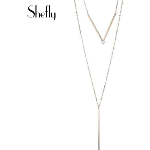 Shefly Multilayer Y Shape Necklace Coffee Gold Colour Bohemia Style Long Sweater Chain Elegant Necklace Jewelry & Bijoux Collier