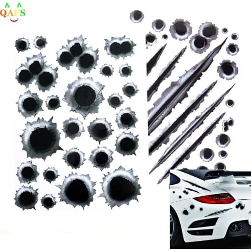 Fashion Creative Car Styling 3D Fake Bullet Hole Gun Shots Funny Car Stickers Decals Glue Sticker Car Body