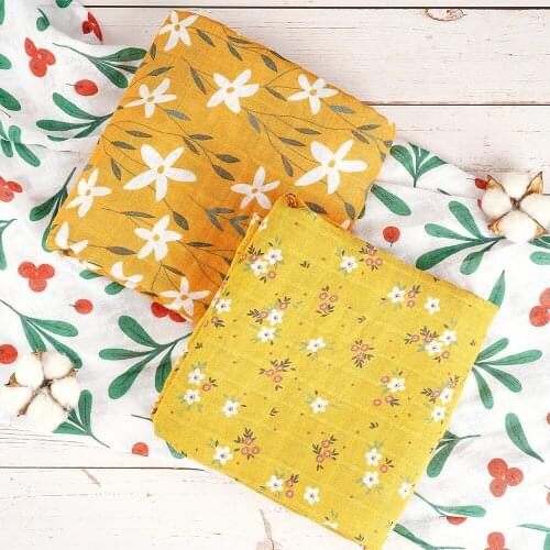 Kangobaby #Bamboo Cotton# 2pcs Pack Flowers Muslin Swaddle Blanket For Newborn Baby