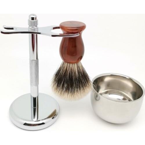 TEYO Two Band Silvertip Finest Badger Hair Shaving Brush Set Include Shaving Stand Cup Perfect for Shave Double Edge Razor