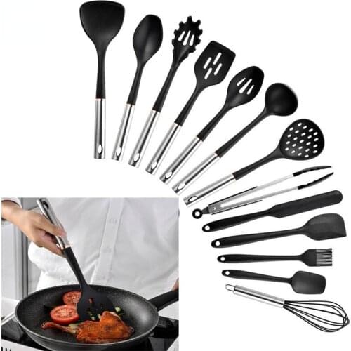 14Pcs Silicone Kitchen Utensils Set Stainless Steel Handle Spatula Shovel Cooking Tools Baking Tools Kitchenware Accessories