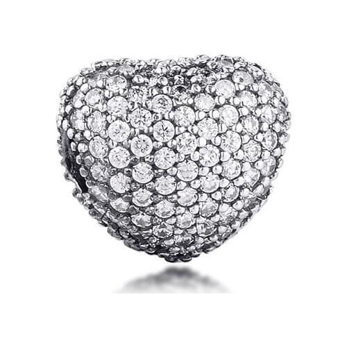 Genuine 925 Sterling Silver Pave Open My Heart Beads Clear CZ Charm Fit Original Bracelet Woman DIY Jewelry Making Berloque