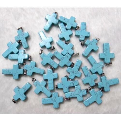 Natural stone Quartz Crystal Turquoises opal tiger eye cross pendants for diy jewelry making necklace Accessories24pcs P6