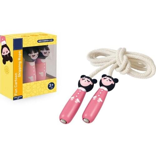 Newly Children Skipping Rope with Cartoon Handle Adjustable Length Profesional Outdoor Cotton Skipping Rope