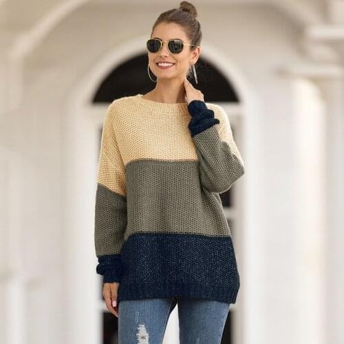 Autumn Winter New Products European And American Fashion Atriped Color-Blocking Pullover Aweater Womens Thick Thread Sweater