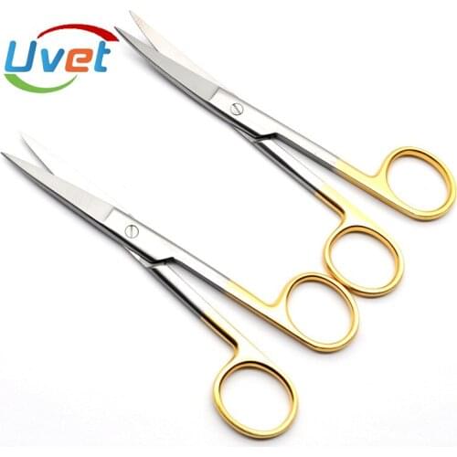 Uvet Stainless steel medical scissors 14cm Golden handle straight elbow doctor Nurse tissue surgical scissors