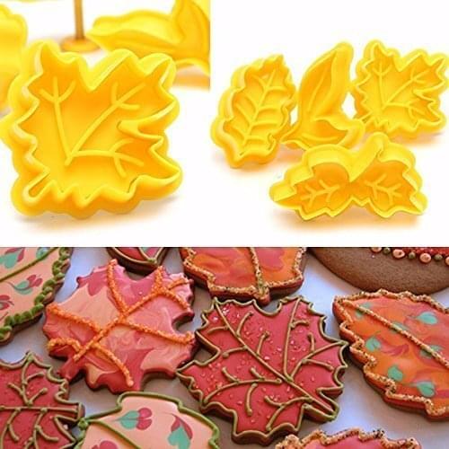 Plunger Cookie Cutter Kit DIY Fall Maple Leaf Cake Mold Flower Plungers Fondant Pastry Craft Food Decor 4Pcs/set AX-2011