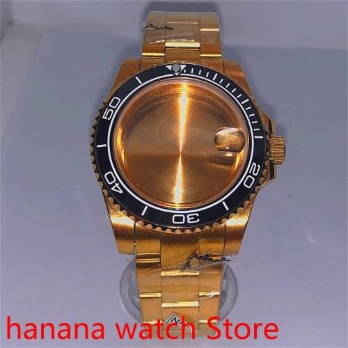 Suitable for NH35 36 Mingzhu2813 Miyata automatic winding 40mm sealed back gold box series, with rotating bezel black
