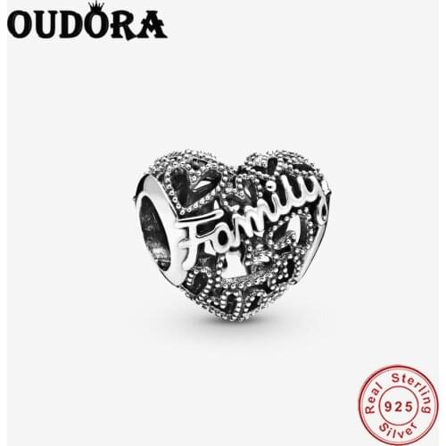 Fit Pandora Bracelet Charm 925 Sterling Silver Original Family Hearts Charm Bead Silver Jewelry Berloque For Baby Parents Gift