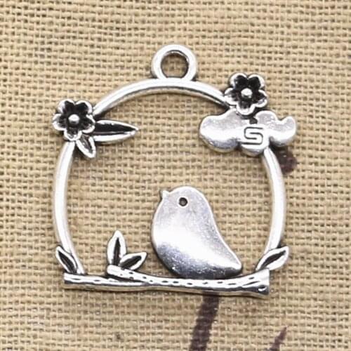 10pcs Charms Birdcage Bird Flower 25x26mm Antique Silver Color Plated Pendants Making DIY Handmade Tibetan Silver Color Jewelry