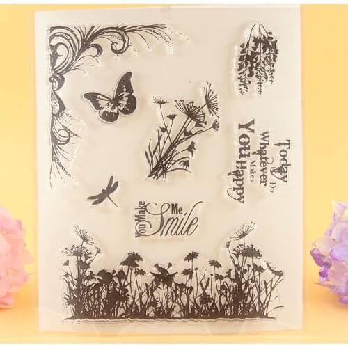 YLCS051 Butterfly Grass Silicone Clear Stamps For Scrapbooking DIY Album Cards Scrapbook Transparent Stamp Rubber Stamp 15*18cm