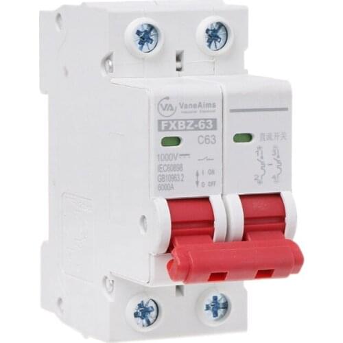 T3EC 2P DC 1000V Solar Mini Circuit Breaker 10A/16A/32A/50A/63A DC Photovoltaic MCB