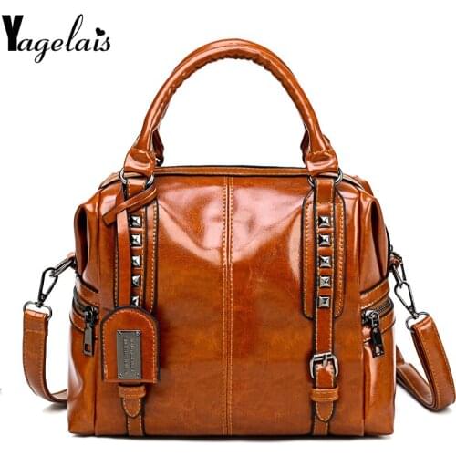 Crossbody Bags For Women 2019 Vintage Leather Messenger Bag Handbags Female Womens Famous Brand Rivet Shoulder Totes Sac