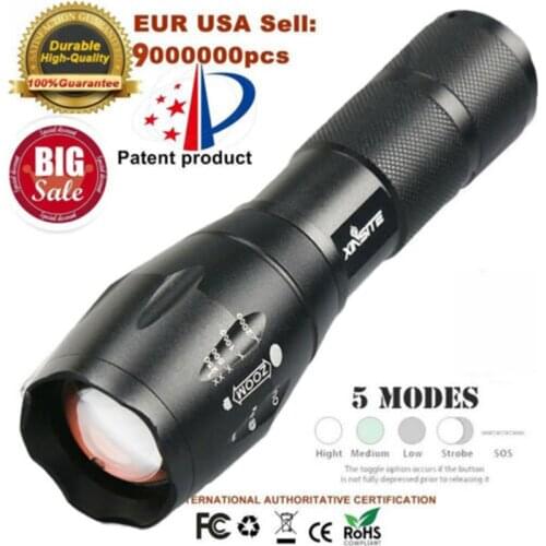 Outdoor Police LED Flashlight Tactical 50000LM Tactical LED T6 Zoomable Torch Lamp 5 Modes AAA