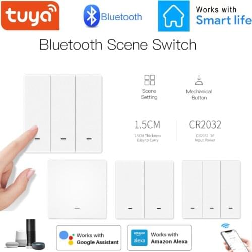 1/2/3Gang Tuya Bluetooth Smart Light Switch Wireless Scene Switch Smart Wall Switch Work with Alexa, Google Home