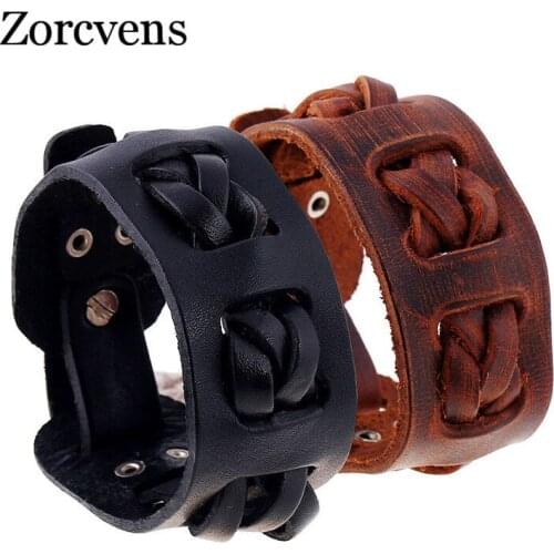 Modyle 2020 Genuine Leather Wrap Vintage Brown Bracelet & Bangles Cuff Braided Jewelry For Men Women