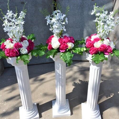 Upscale White Roman Column With Artificial Rose Flower Sets Wedding Aisle Runner Stage Decoration Pillars Props Supplies