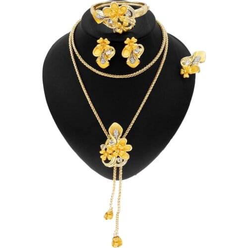 Yulaili High-Quality Gilded Flower Graphic Jewelry Set and Long Necklace Jewelry Sets For Arabian Brides Wedding Banquets Gift