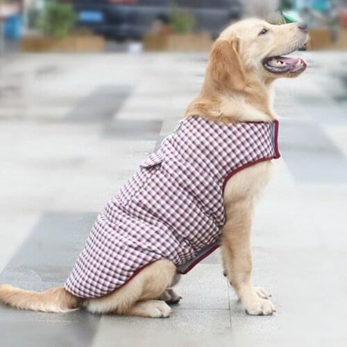 XS-4XL Small Large Pet Dogs Outside Jacket Pet Dogs Winter Warm Jacket Apparel Blue Grid Pet Vest Jacket For Large Dog