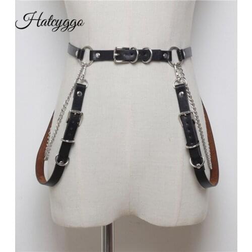 HATCYGGO Leather Harness Belt Women Body Bondage High Waist Belt Female Punk Gothic With Chain Suspender Strap Waistband