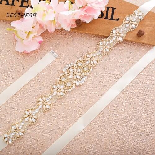 Beaded Wedding Belt Gold Crystal Bridal Belt New Style Rhinestones Wedding Sash For Bridal AccessoriesJ131G